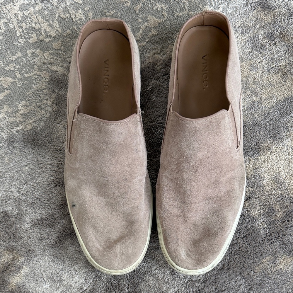 Vince Women's Beige Suede Slip-On Loafers